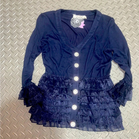 Los Angeles boutique button sweater boho Victorian ruffle classic casual y2k - Picture 2 of 4